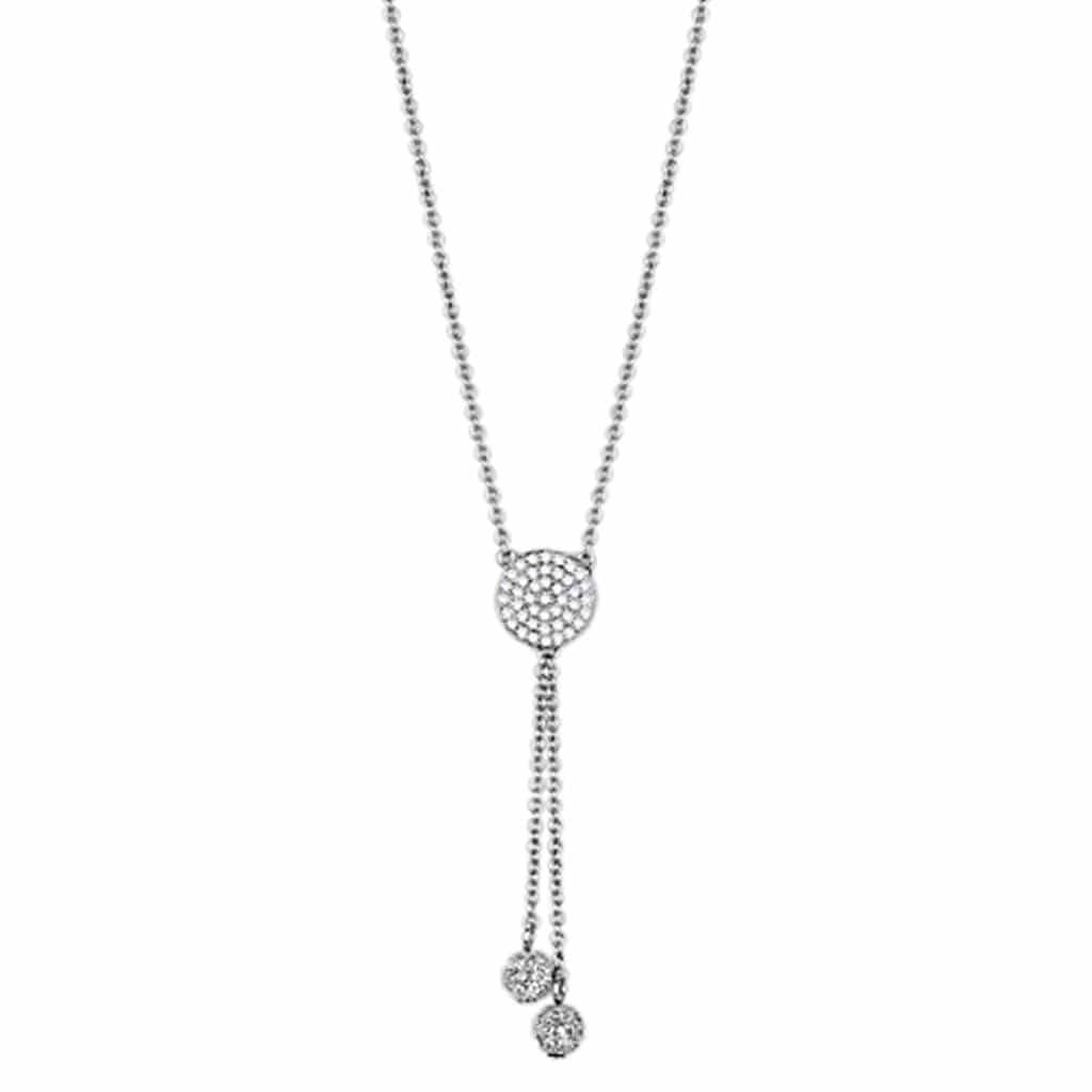 Brass CZ Pave Disc Cluster Lariat Y-Drop Necklace view 1