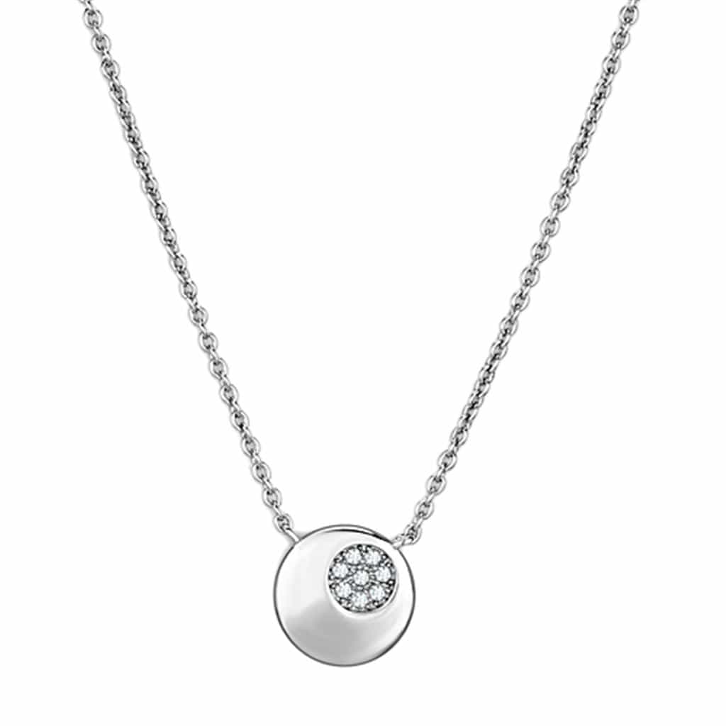 Brass Polished CZ Circle Disc Pendant Necklace view 1