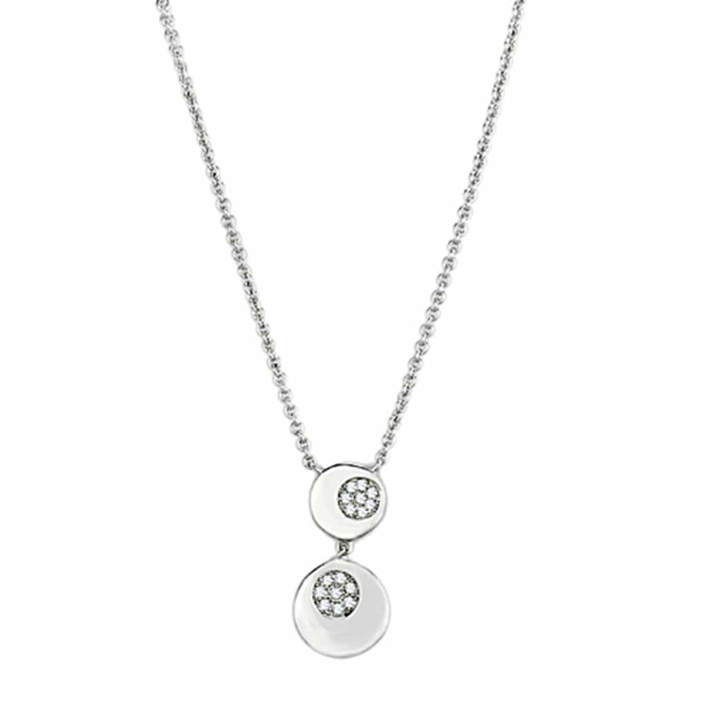 Brass CZ Pave Double Circle Dangle Pendant Necklace view 1