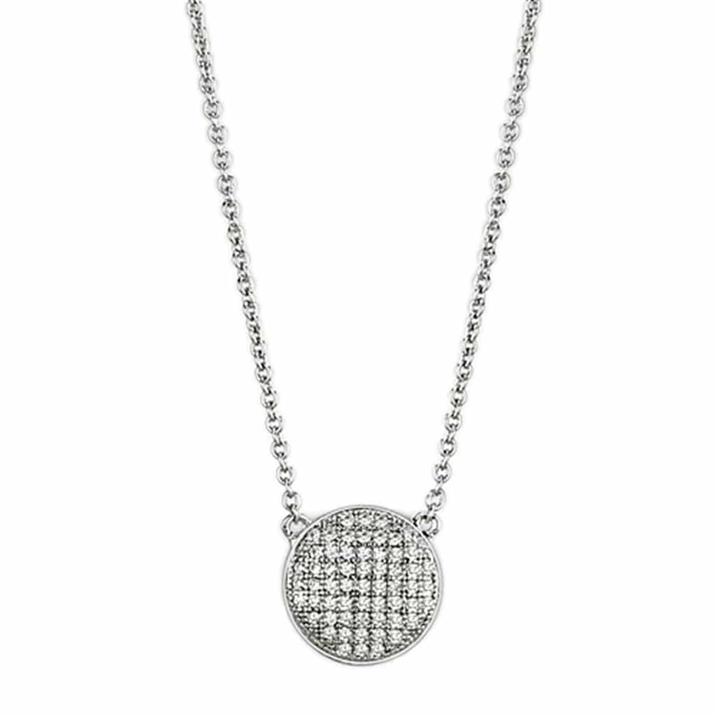 Brass CZ Micro Pave Round Disc Pendant Necklace view 1