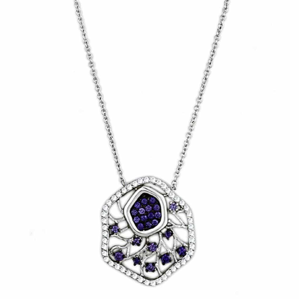 Brass Amethyst CZ Filigree Oval Pendant Necklace view 1