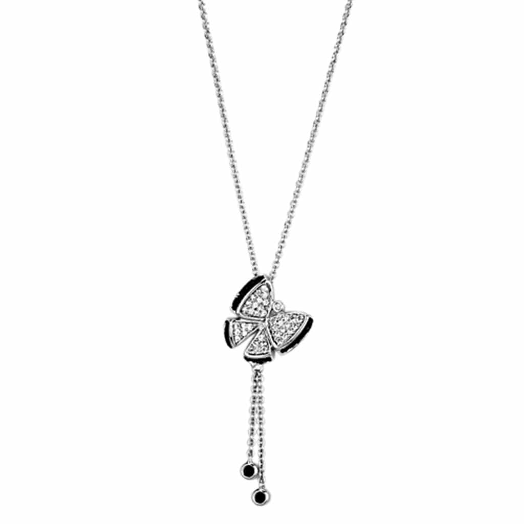 Brass CZ Enamel Butterfly Key Pendant Necklace view 1