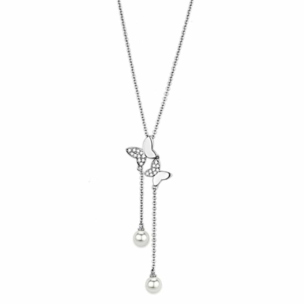 Brass Pearl Butterfly CZ Lariat Y-Drop Necklace view 1