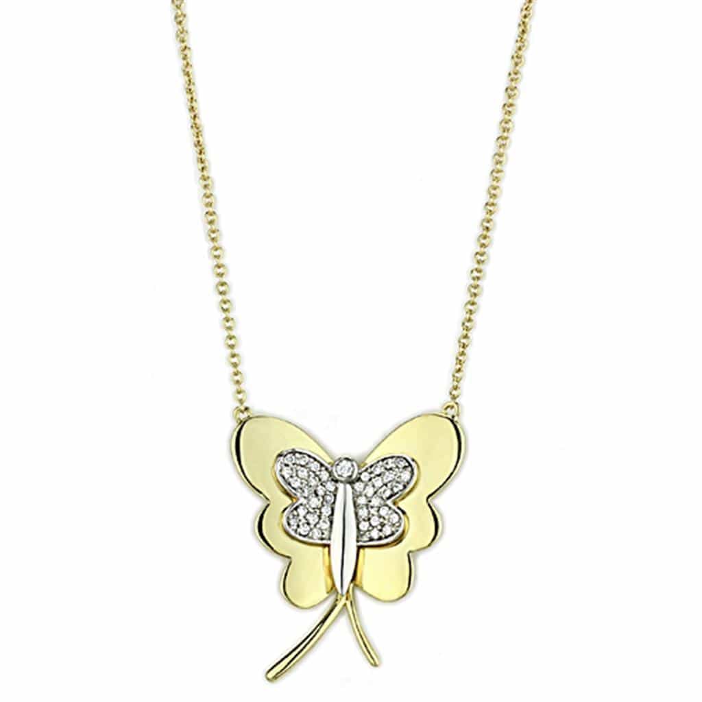 Brass Gold CZ Butterfly Charm Pendant Necklace view 1