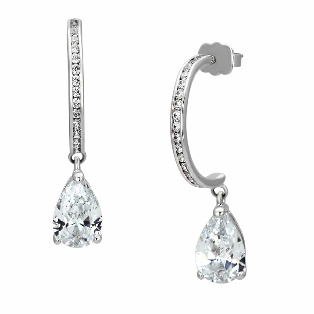 Brass CZ Pear Drop Bar Huggie Earrings | The Stainless Jewelry view 1