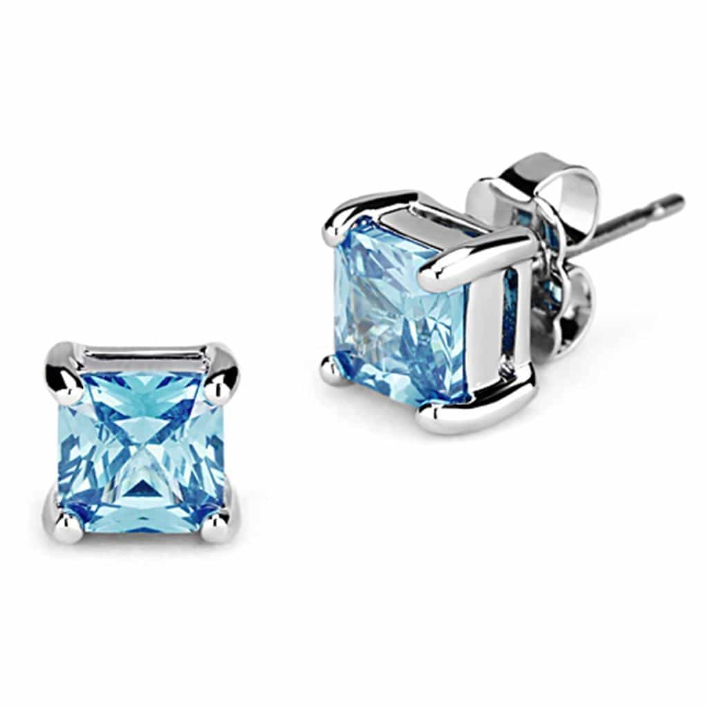 Brass Aquamarine CZ Princess Prong Stud Ring view 1