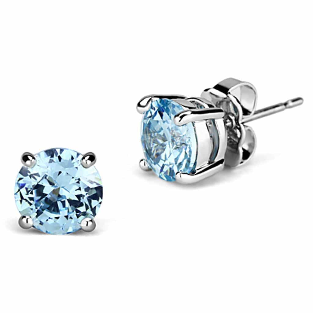 Brass Aquamarine CZ Round Prong Stud Earrings view 1
