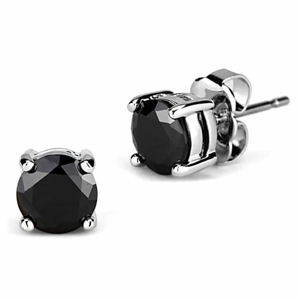 Brass Black CZ Round Prong Stud Earrings | The Stainless Jewelry view 1
