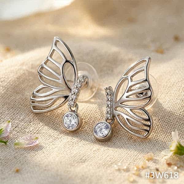 Brass Gold CZ Butterfly Wing Cutout Stud Earrings view 1