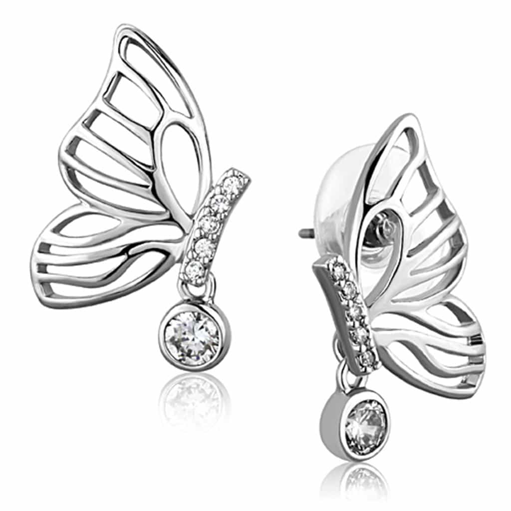 Brass Gold CZ Butterfly Wing Cutout Stud Earrings view 2