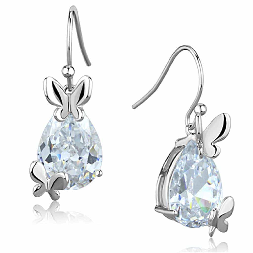 Brass CZ Pear Butterfly Charm Dangle Earrings view 1