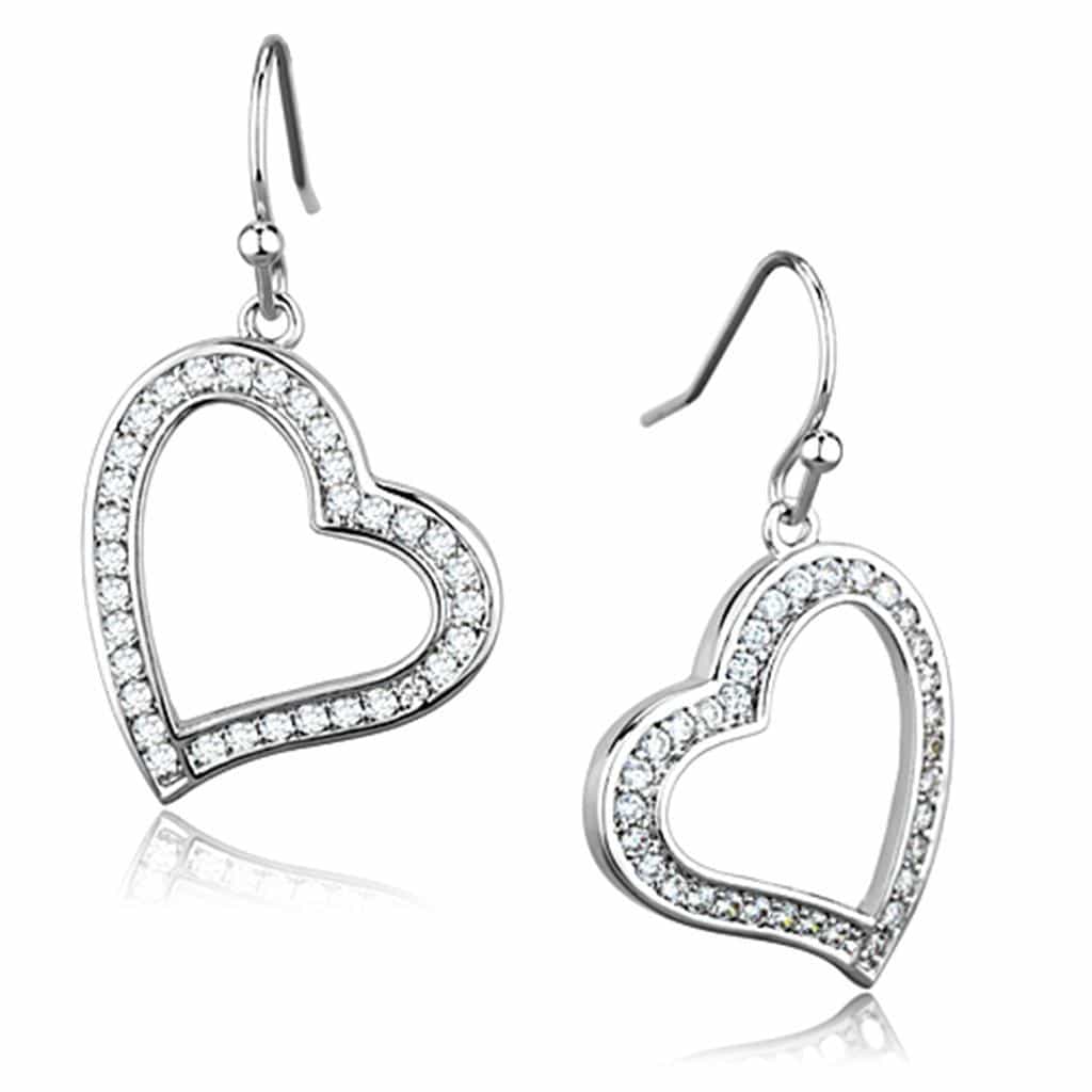 Brass CZ Pave Open Heart Dangle Earrings | The Stainless Jewelry view 1