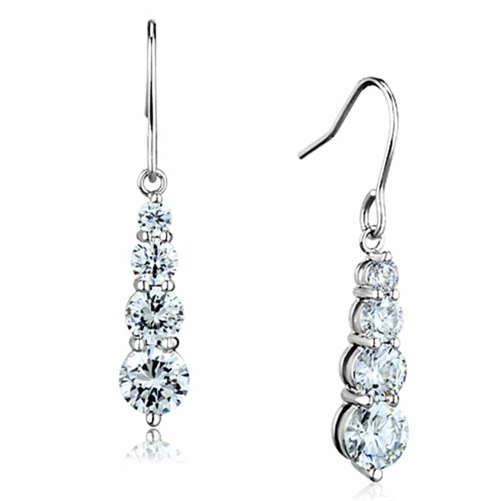 Brass CZ Round Graduated Triple Dangle Earrings view 1
