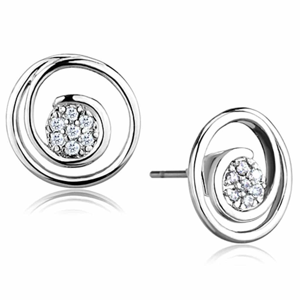 Brass CZ Pave Spiral Circle Stud Earrings 3W638 view 1