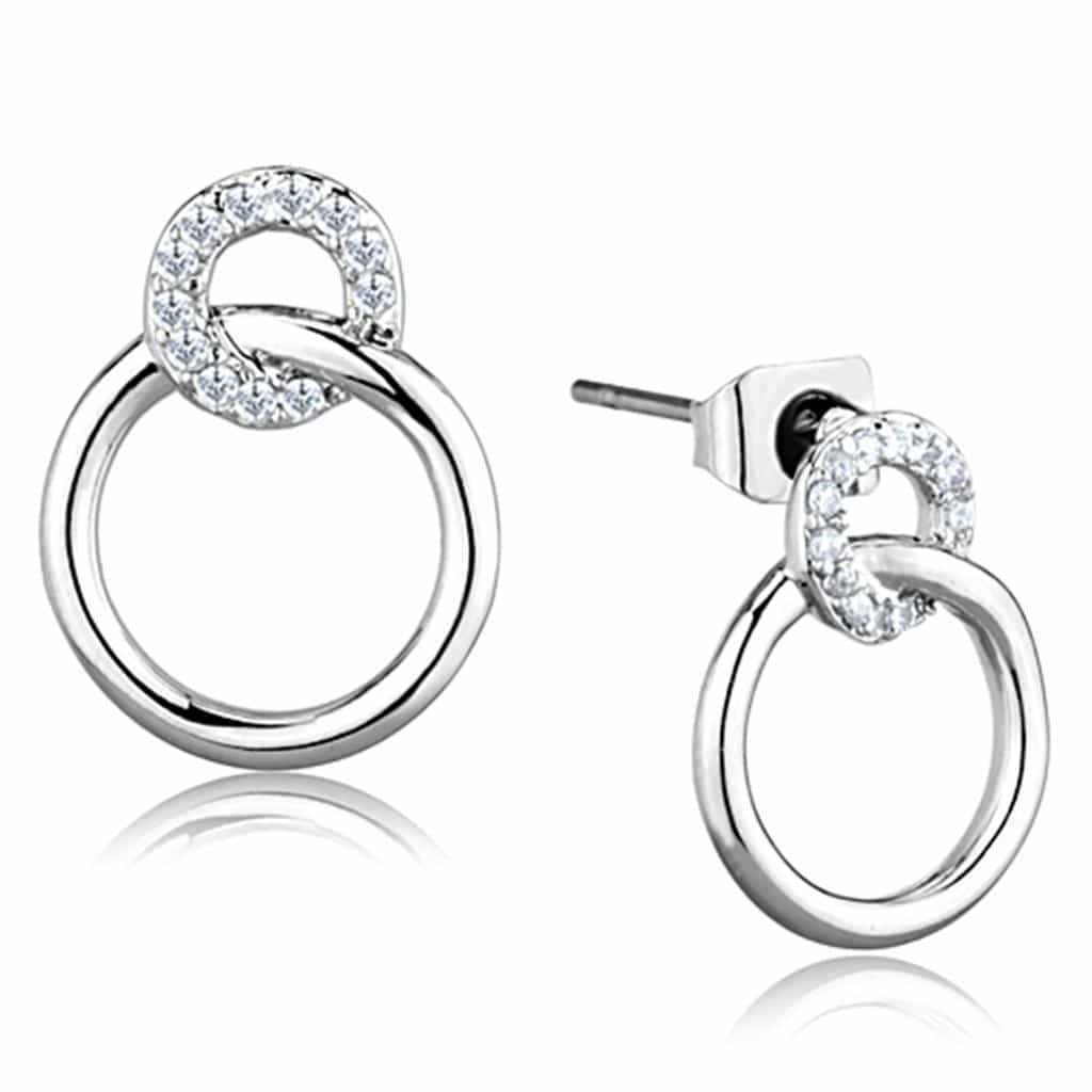 Brass CZ Pave Circle Polished Loop Stud Earrings view 1