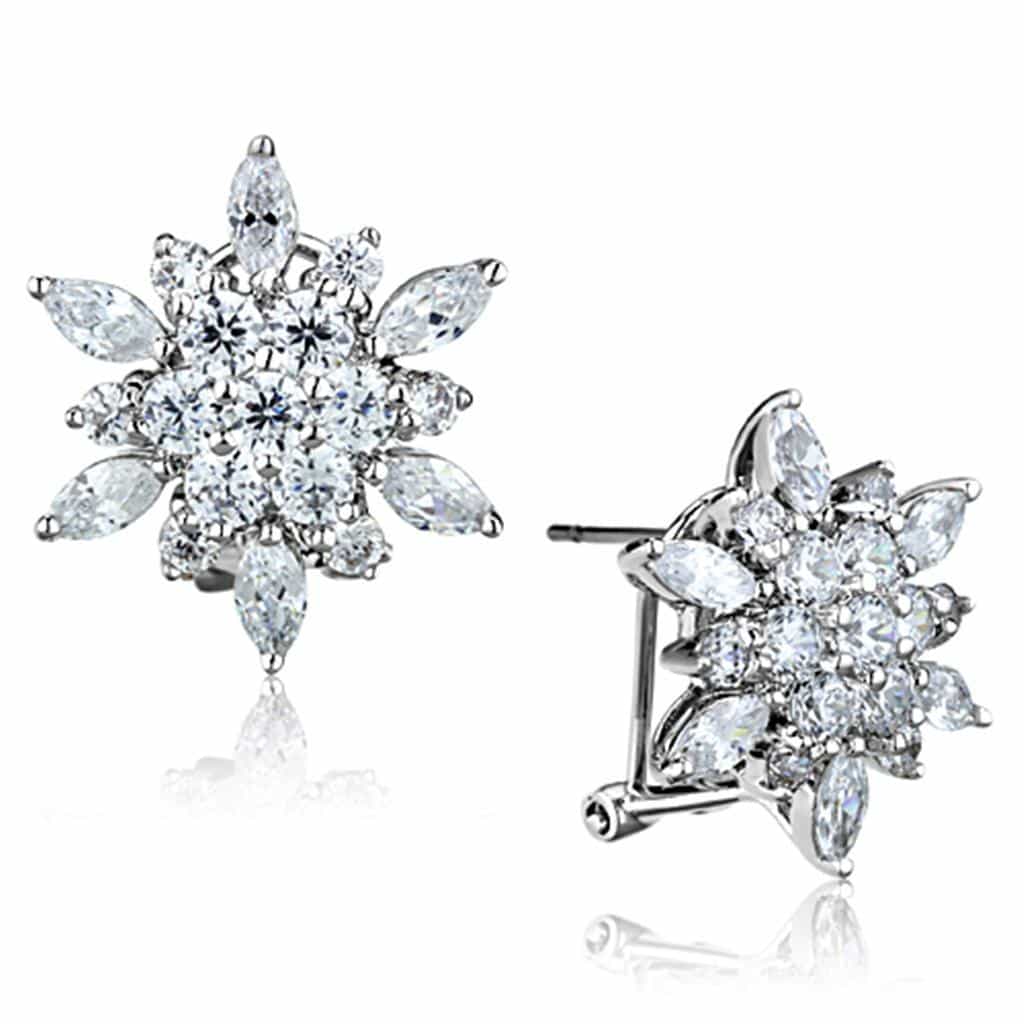 Brass CZ Marquise Flower Starburst Stud Earrings view 1
