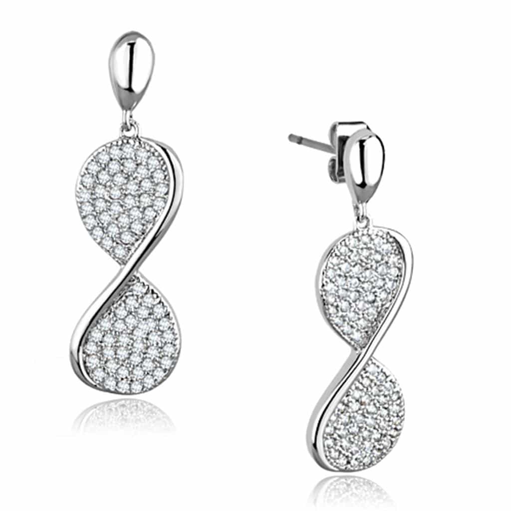 Brass CZ Pave Infinity Twist Drop Earrings view 1