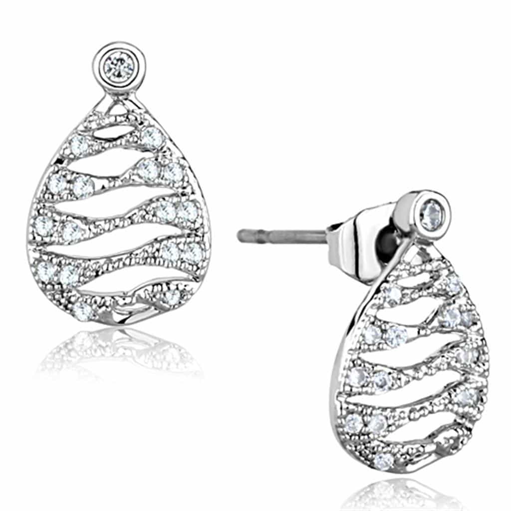 Brass CZ Channel Openwork Teardrop Stud Earrings view 1