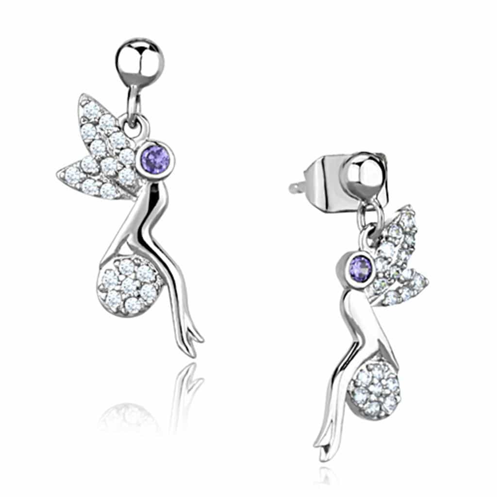 Brass CZ Butterfly Fairy Wing Charm Dangle Earrings view 1