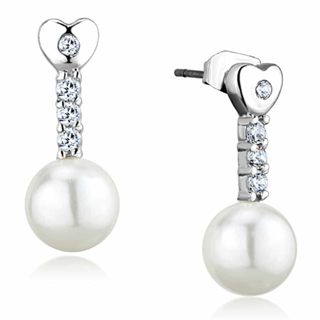 Brass CZ Bar Pearl Drop Heart Post Ring | The Stainless Jewelry view 1