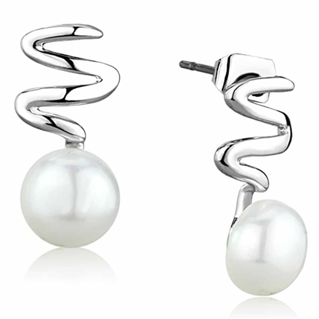 Brass Pearl Polished Spiral Wave Stud Earrings view 1
