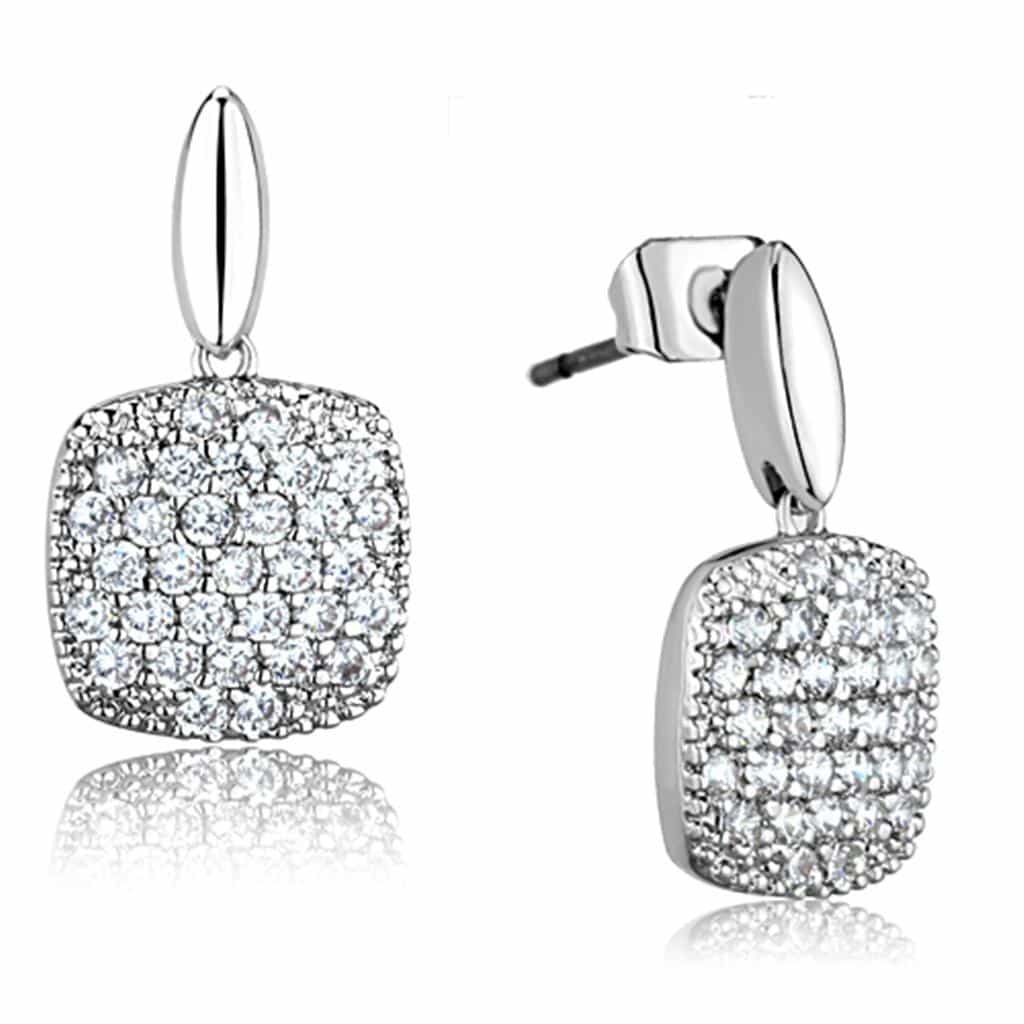 Brass CZ Pave Cushion Square Drop Stud Ring view 1