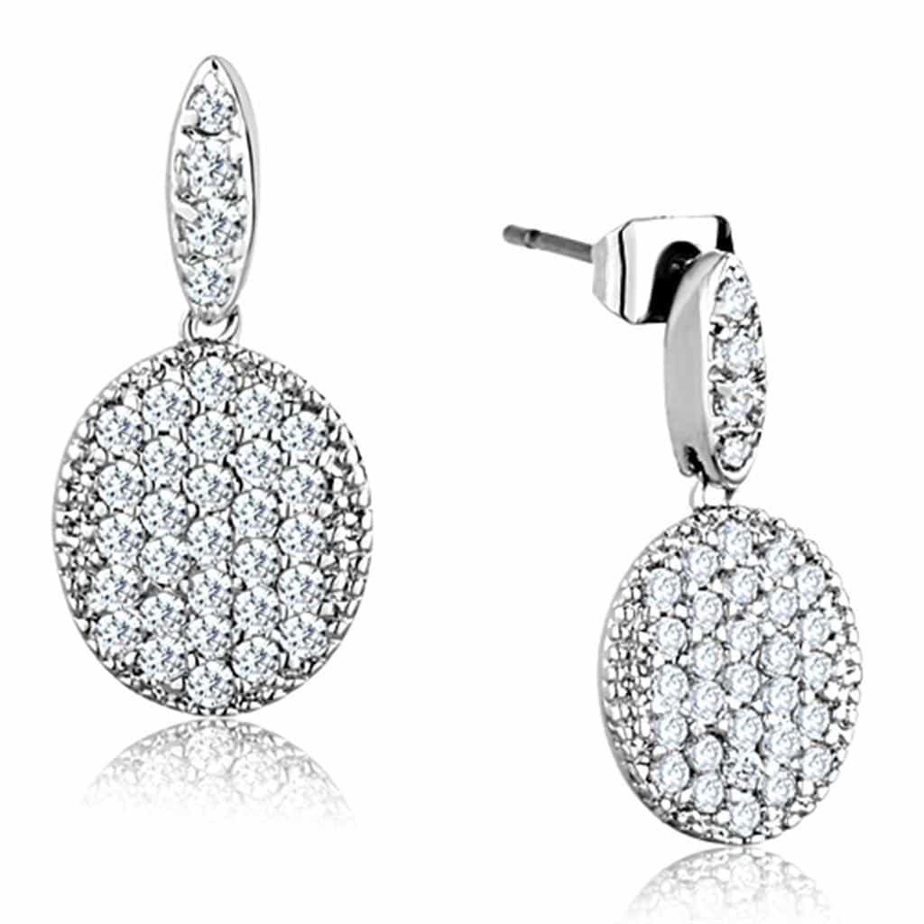 Brass CZ Pave Circle Disc Marquise Drop Earrings view 1