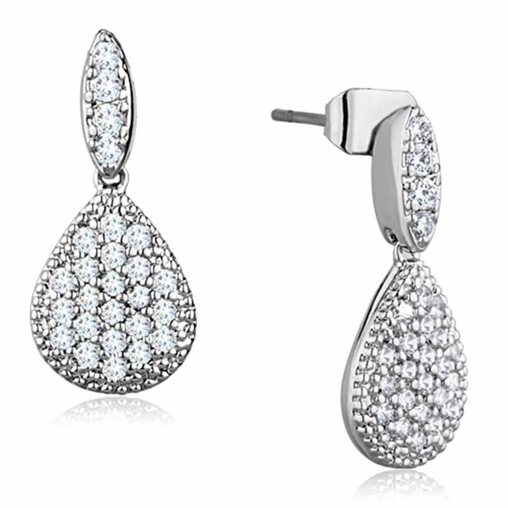 Brass CZ Pave Teardrop Marquise Drop Earrings view 1