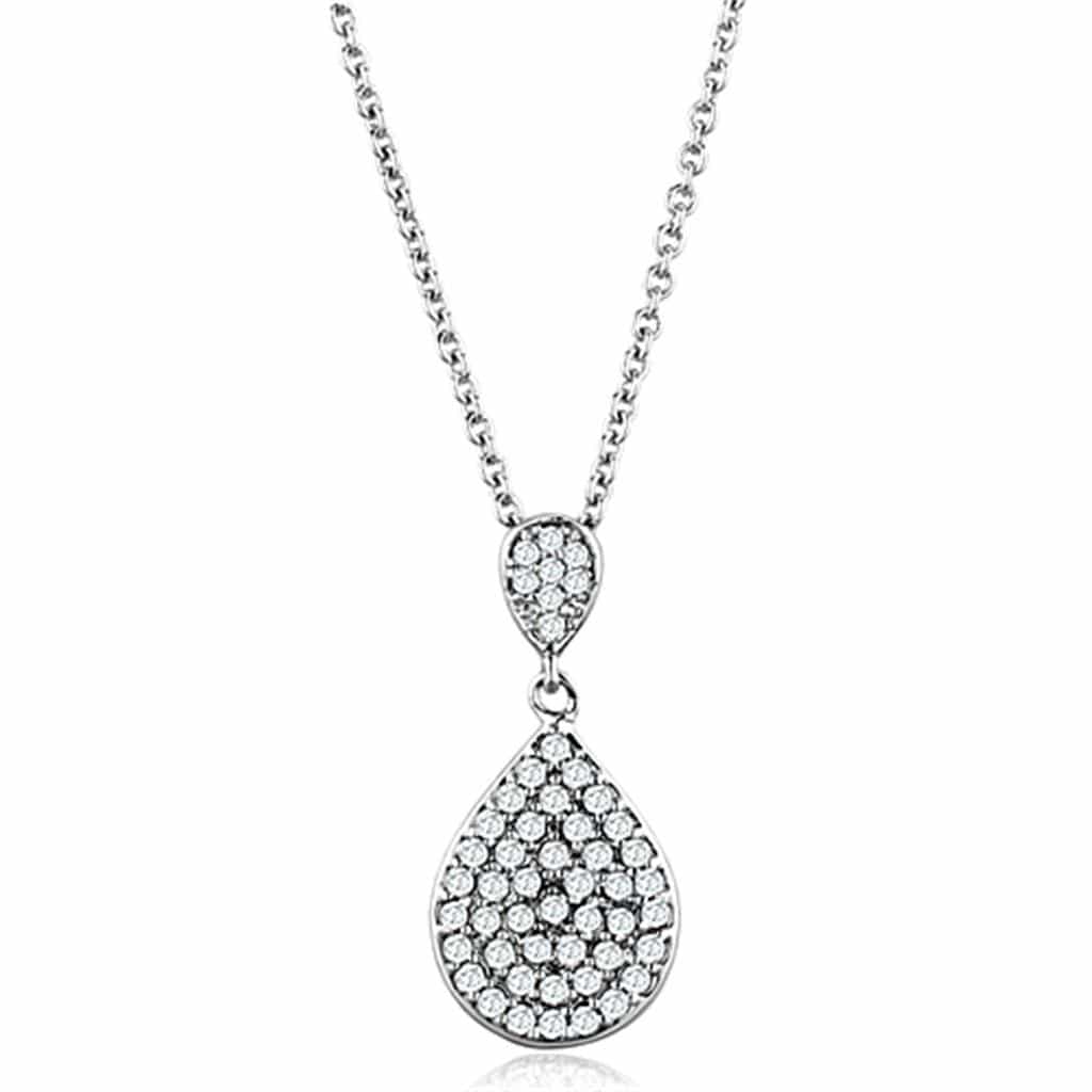 Brass CZ Pave Teardrop Pendant Necklace | The Stainless Jewelry view 1