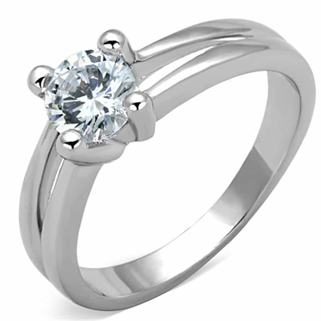 Brass CZ Round Solitaire Cathedral Ring | The Stainless Jewelry view 1