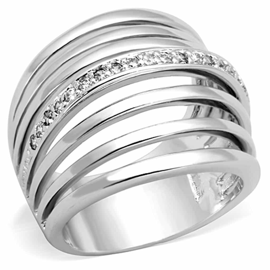 Brass CZ Channel Multi-Row Polished Wide Band Ring view 1