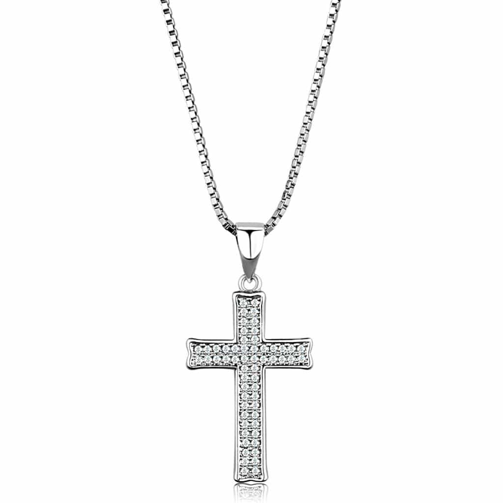Brass CZ Pave Cross Bar Pendant | The Stainless Jewelry view 1