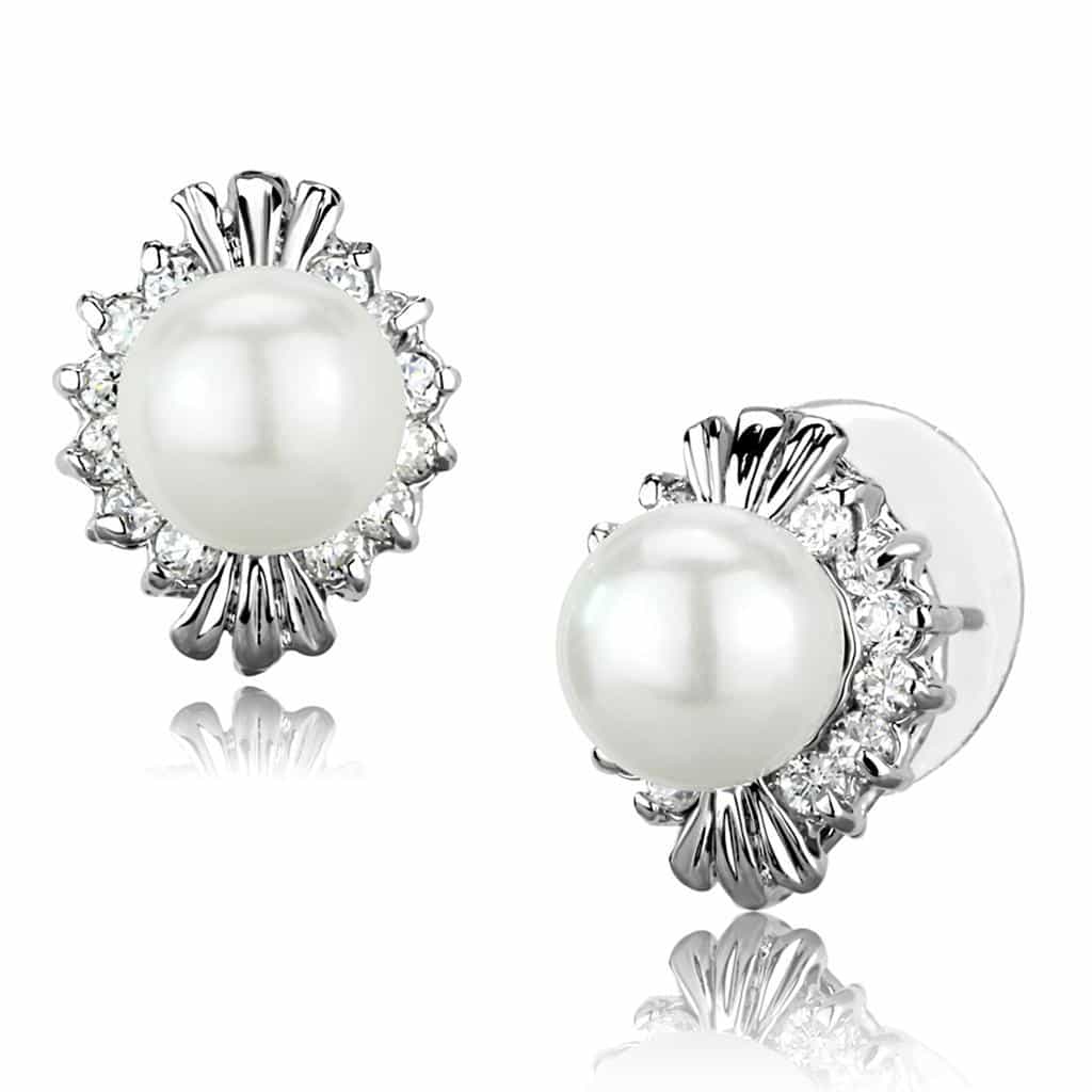 Brass Pearl CZ Marquise Starburst Stud Earrings view 1