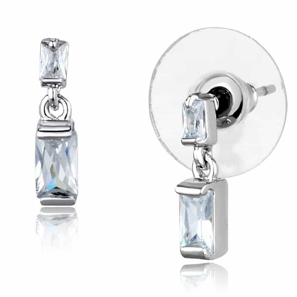 Brass CZ Baguette Art Deco Drop Earrings | The Stainless Jewelry view 1