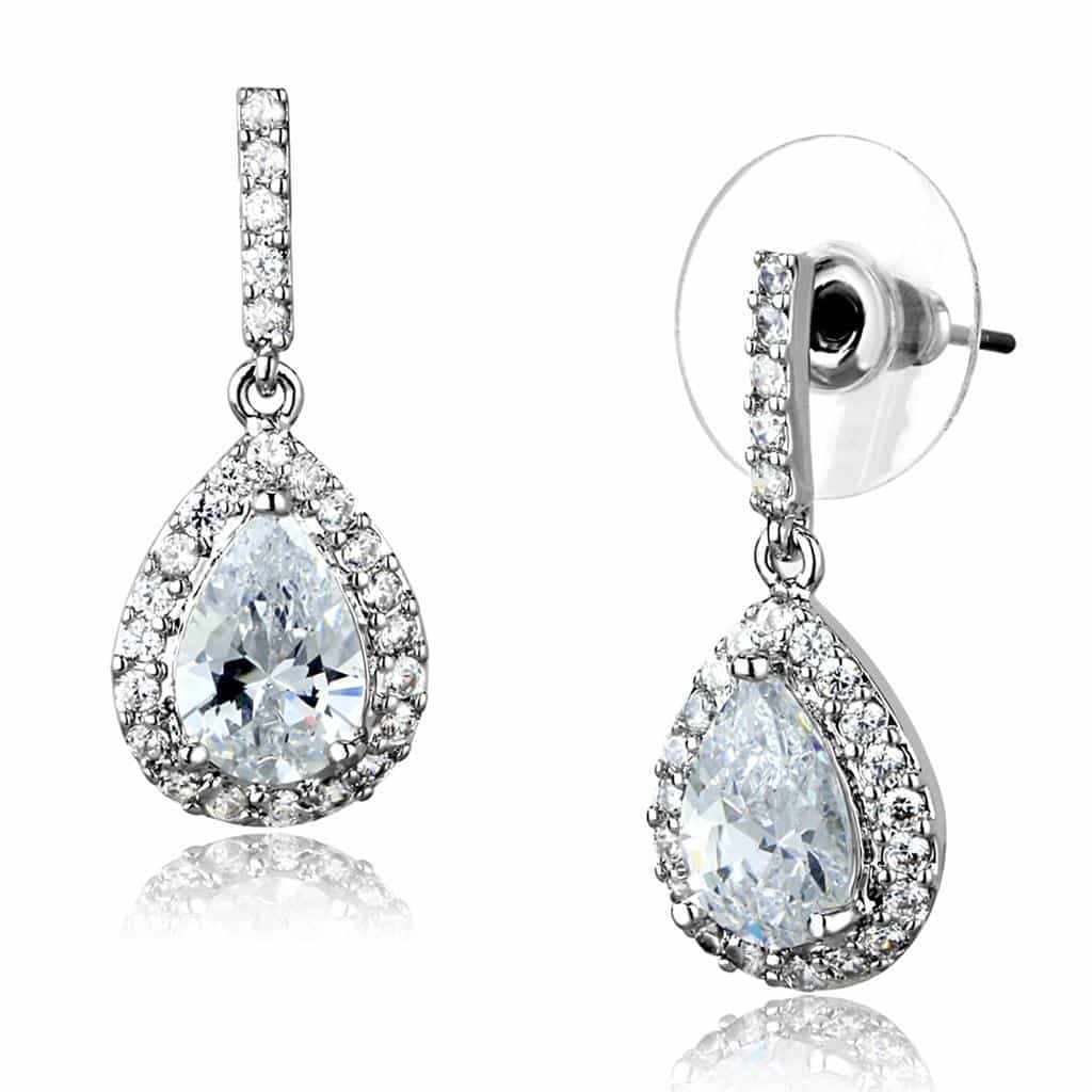 Brass CZ Pear Halo Teardrop Drop Earrings | The Stainless Jewelry view 1