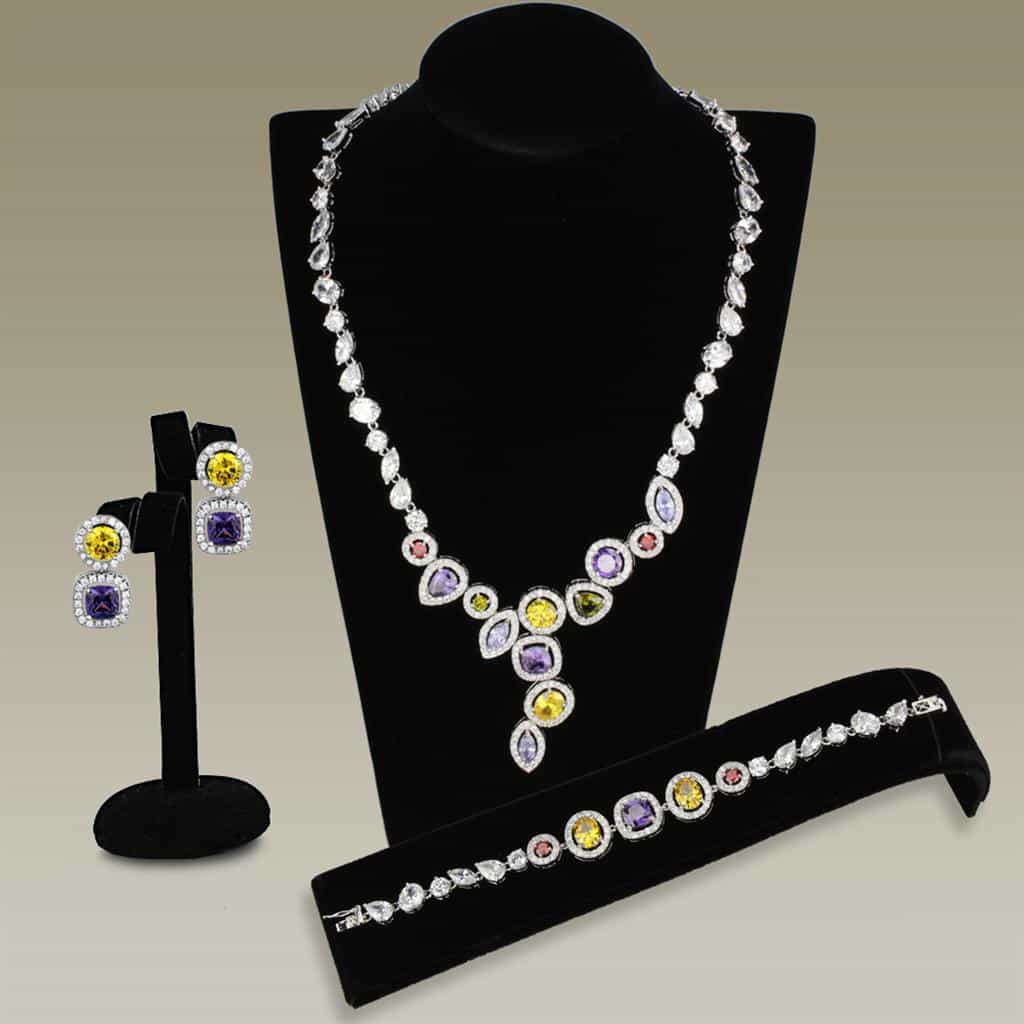 Brass Multicolor CZ Oval Bezel Station Set view 1