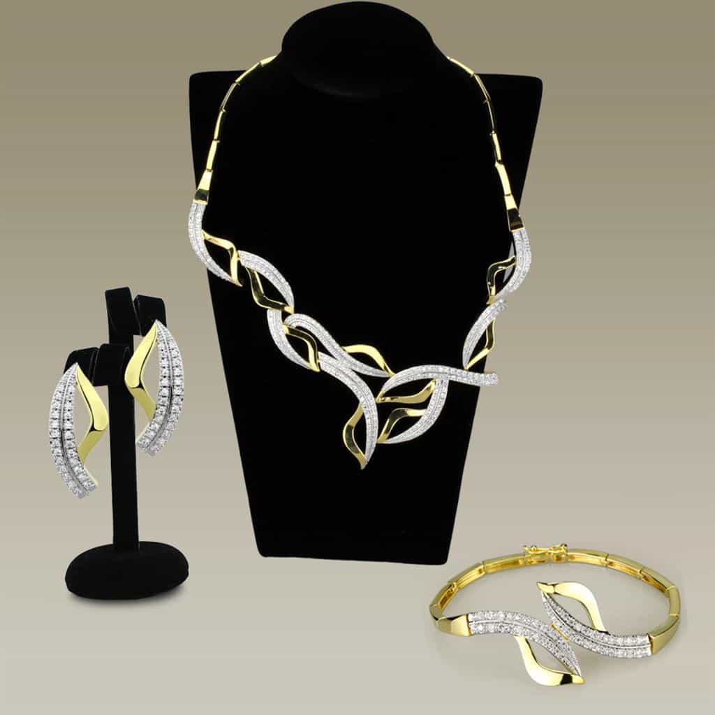 Brass CZ Leaf Vine Collar Set Jewelry Sets view 1