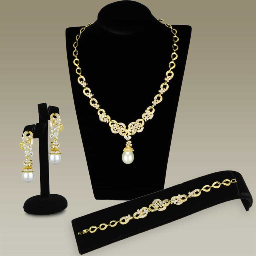 Brass Gold CZ Pearl Circle Link Chain Necklace view 1