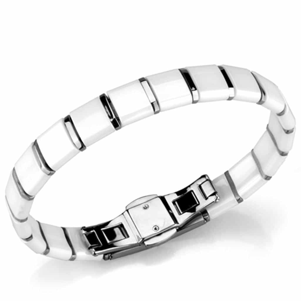 Stainless Steel White Ceramic Silver Link Bracelet view 1
