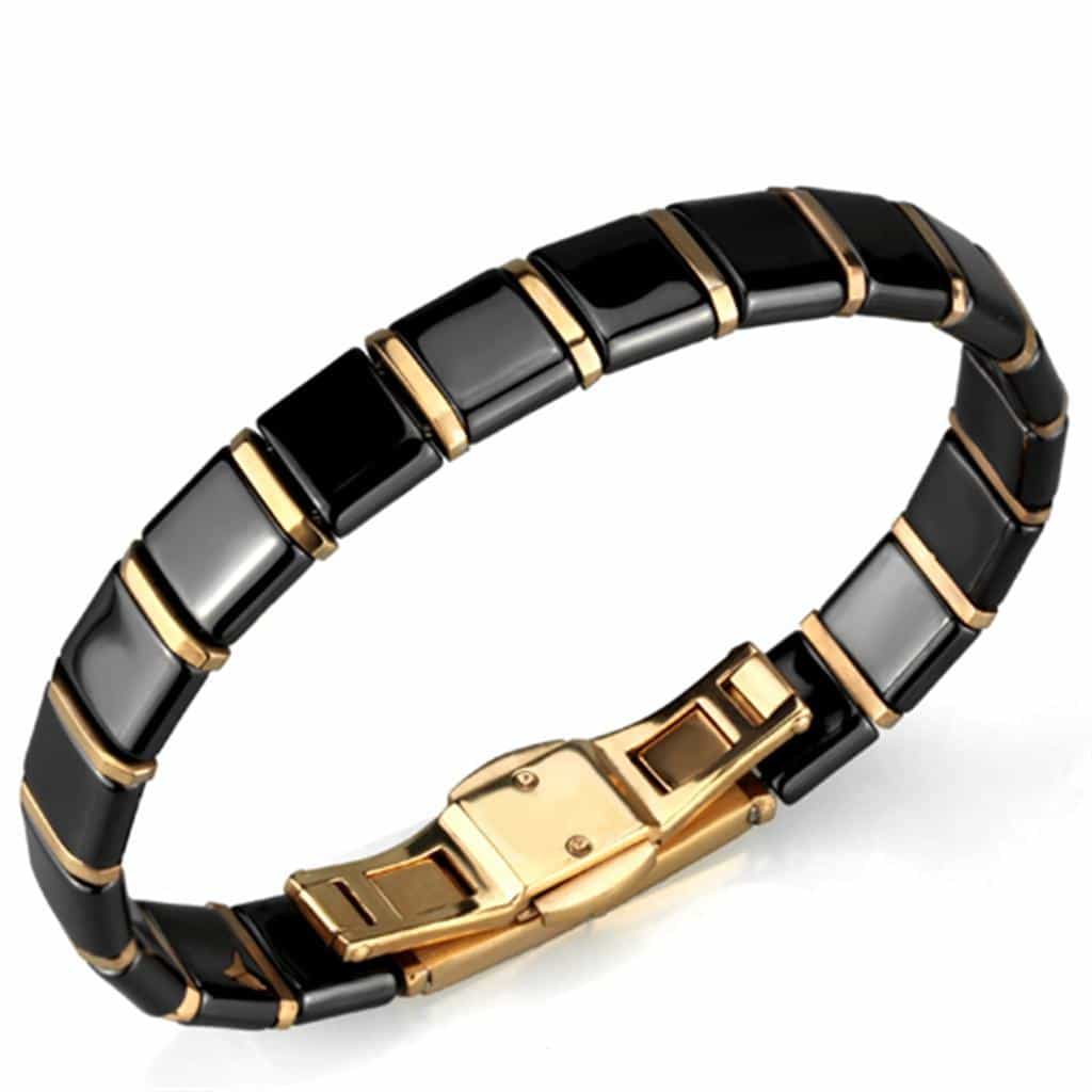 Stainless Steel Black Ceramic Gold Link Bracelet view 1