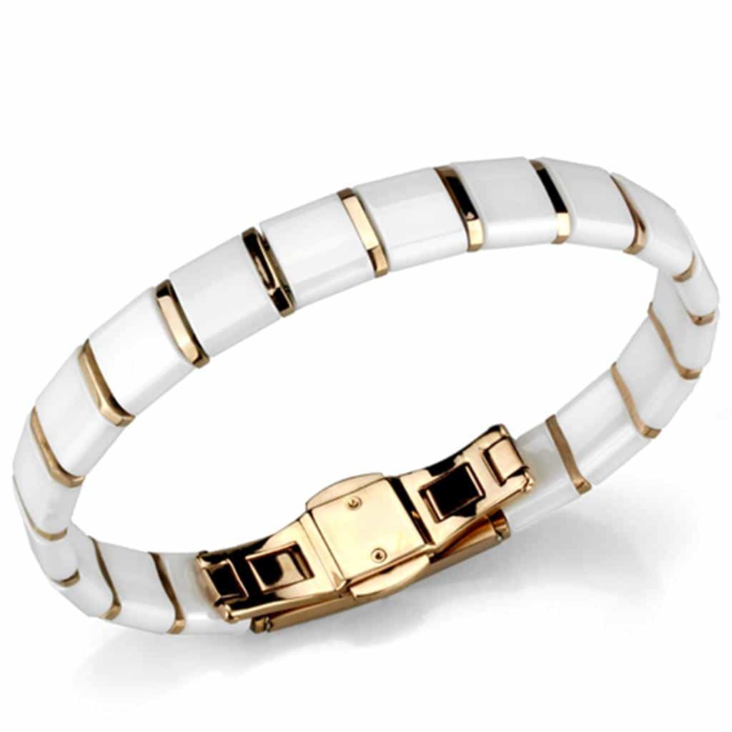 Stainless Steel White Ceramic Gold Link Bracelet view 1