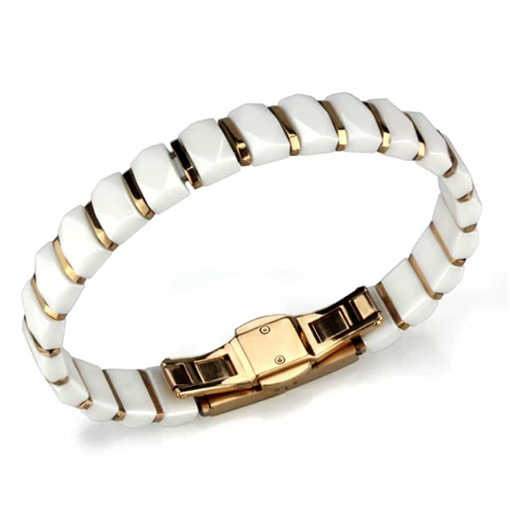 Stainless Steel White Ceramic Gold Dome Link Bracelet view 1
