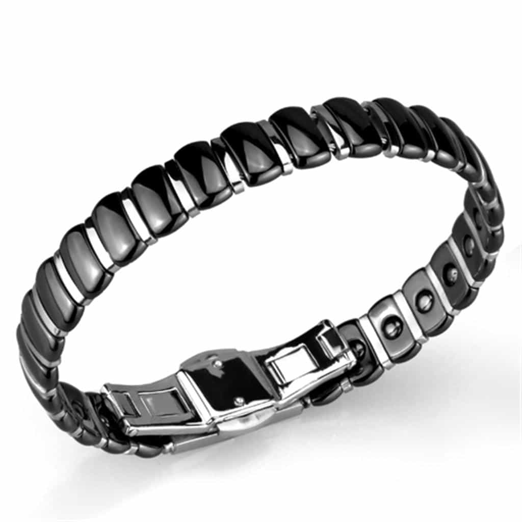 Stainless Steel Black Ceramic Silver Screw Link Bracelet view 1