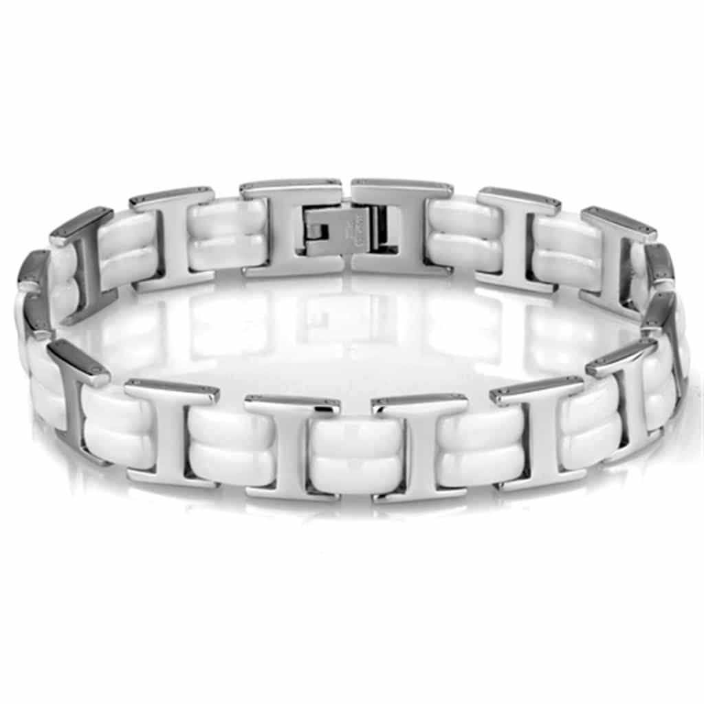 Sterling SilverWhite Ceramic Silver Rectangle Link Bracelet view 1
