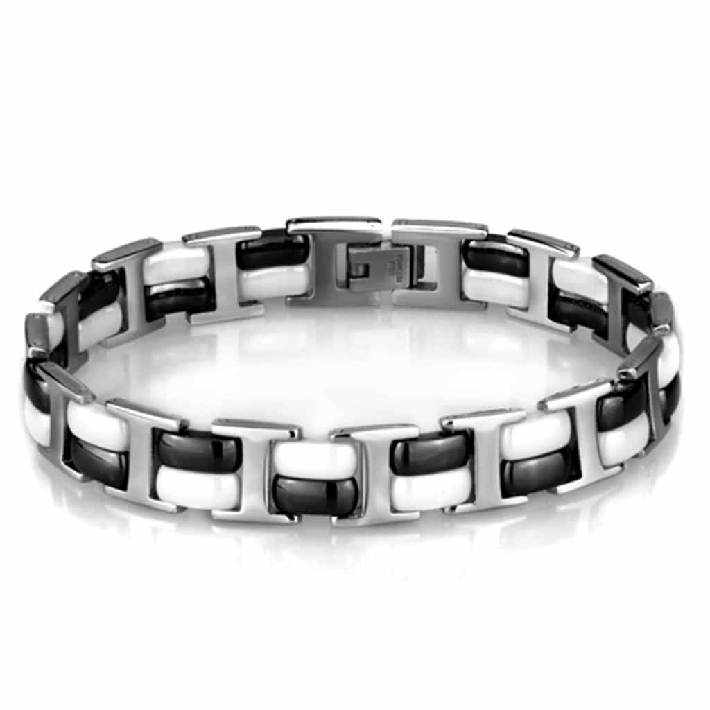 Sterling Silver Black Ceramic Silver H-Link Bracelet view 1