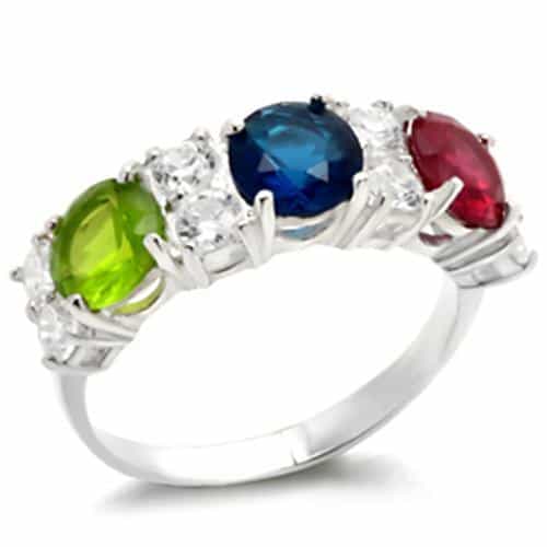 Sterling SilverMulticolor CZ Round Channel Band Ring view 2