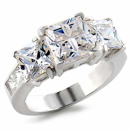 Sterling Silver CZ Princess Triple Stone Cocktail Ring view 1