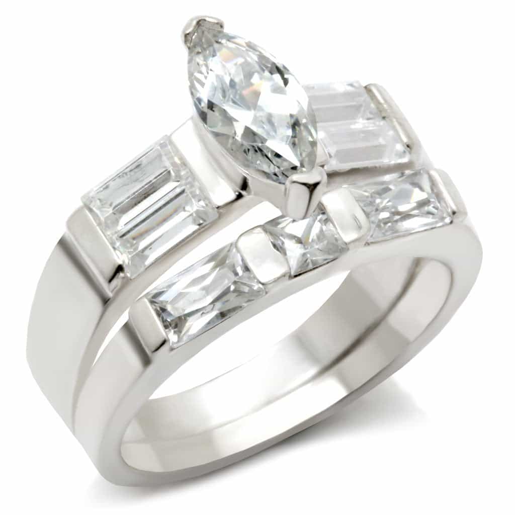 Sterling Silver CZ Marquise Baguette Bypass Ring view 2