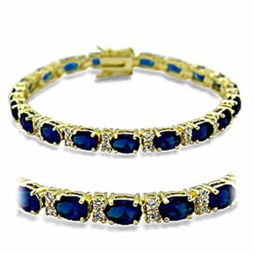 Brass Gold Sapphire CZ Princess Tennis Bracelet view 1