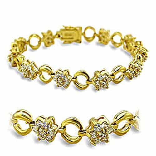 Brass Gold CZ Flower Cluster Link Bracelet view 1